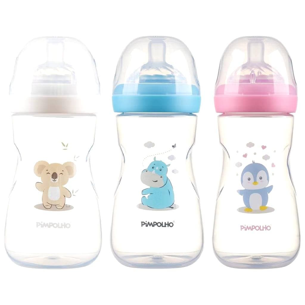 Mamadeira Infantil 330ml Bebê 4+ Meses Bico Fluxo 3  Silicone Pimpolho Serena Azul Rosa Branca