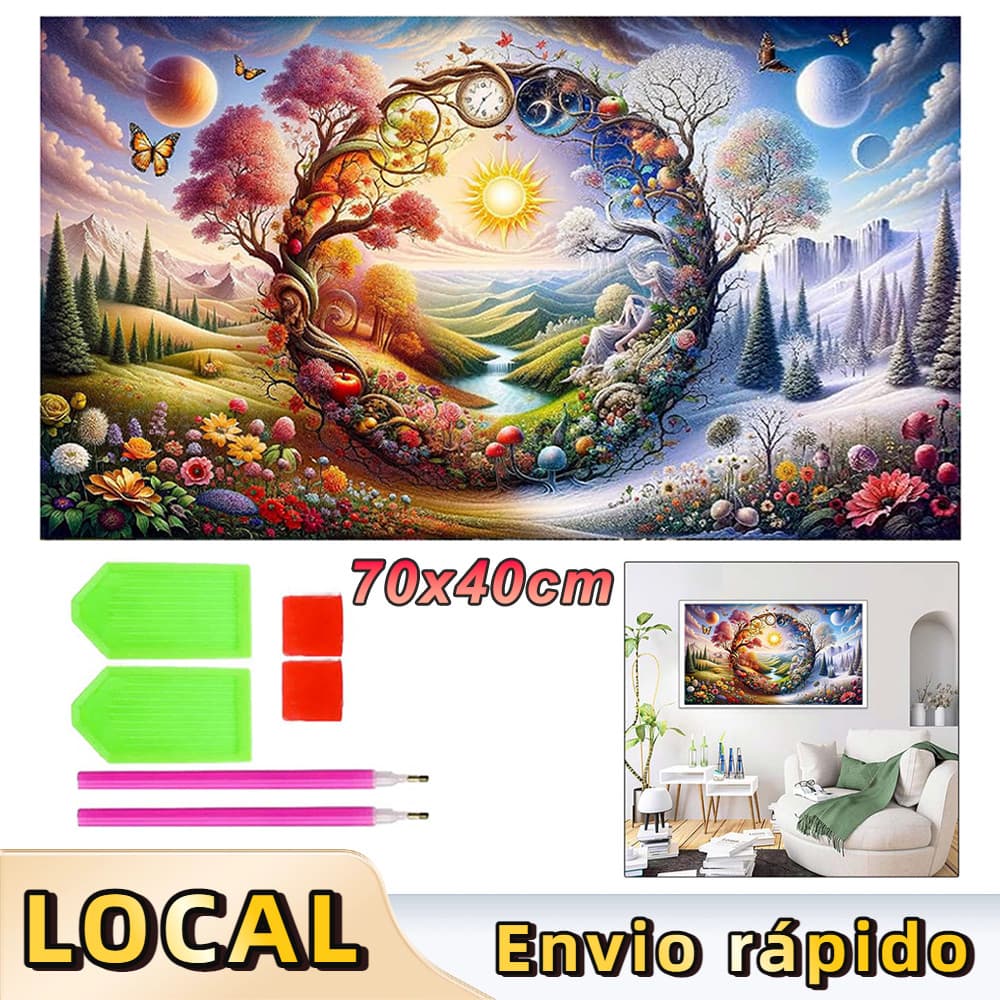 Kit Completo de Pintura de Diamante 5D Quadrada 70x40cm, Arte Terapêutica Anti-Stress,Árvore redonda
