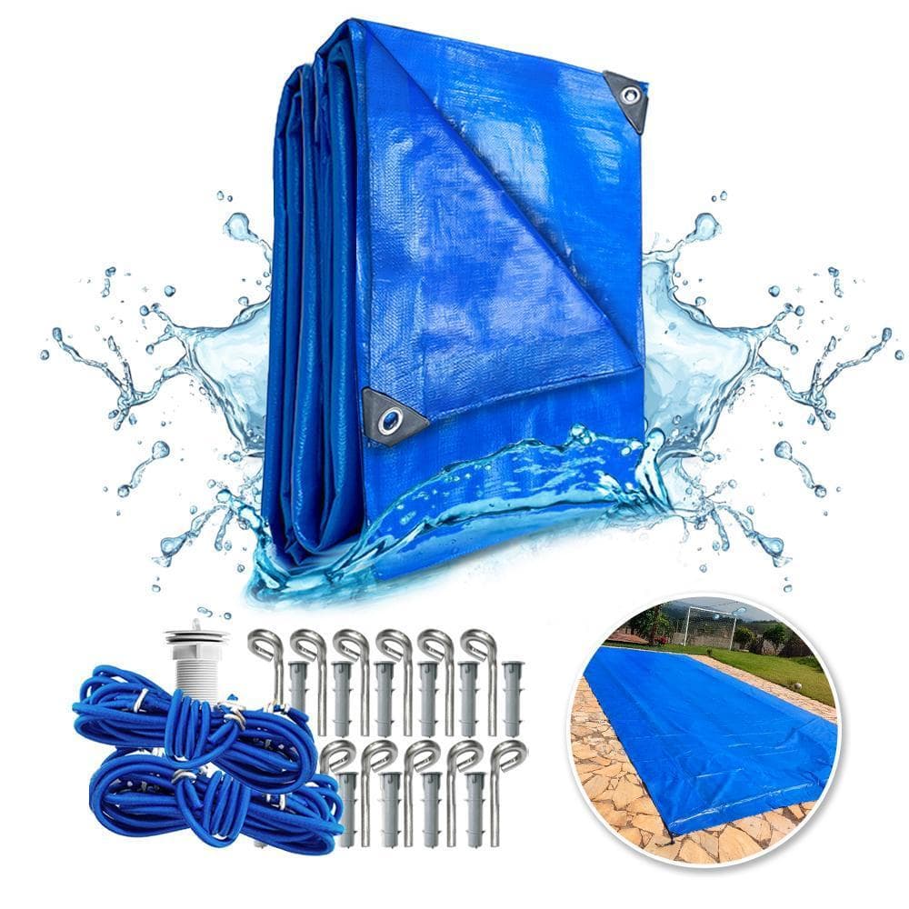 Lona Azul 5,5x3,5m Para Piscina Econômica + Kit Instalação Completo E Proteção UV Leve