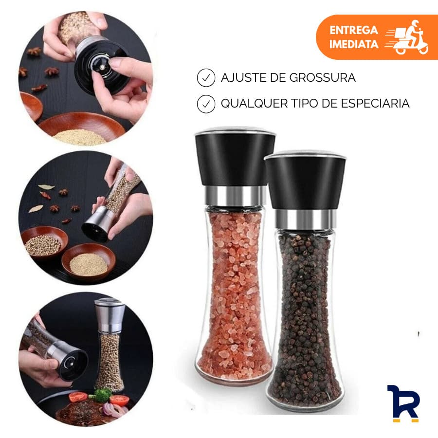 Moedor de Pimenta do Reino e Sal Grosso Saleiro Cerâmica 200g Moedor de Grãos e Temperos Manual