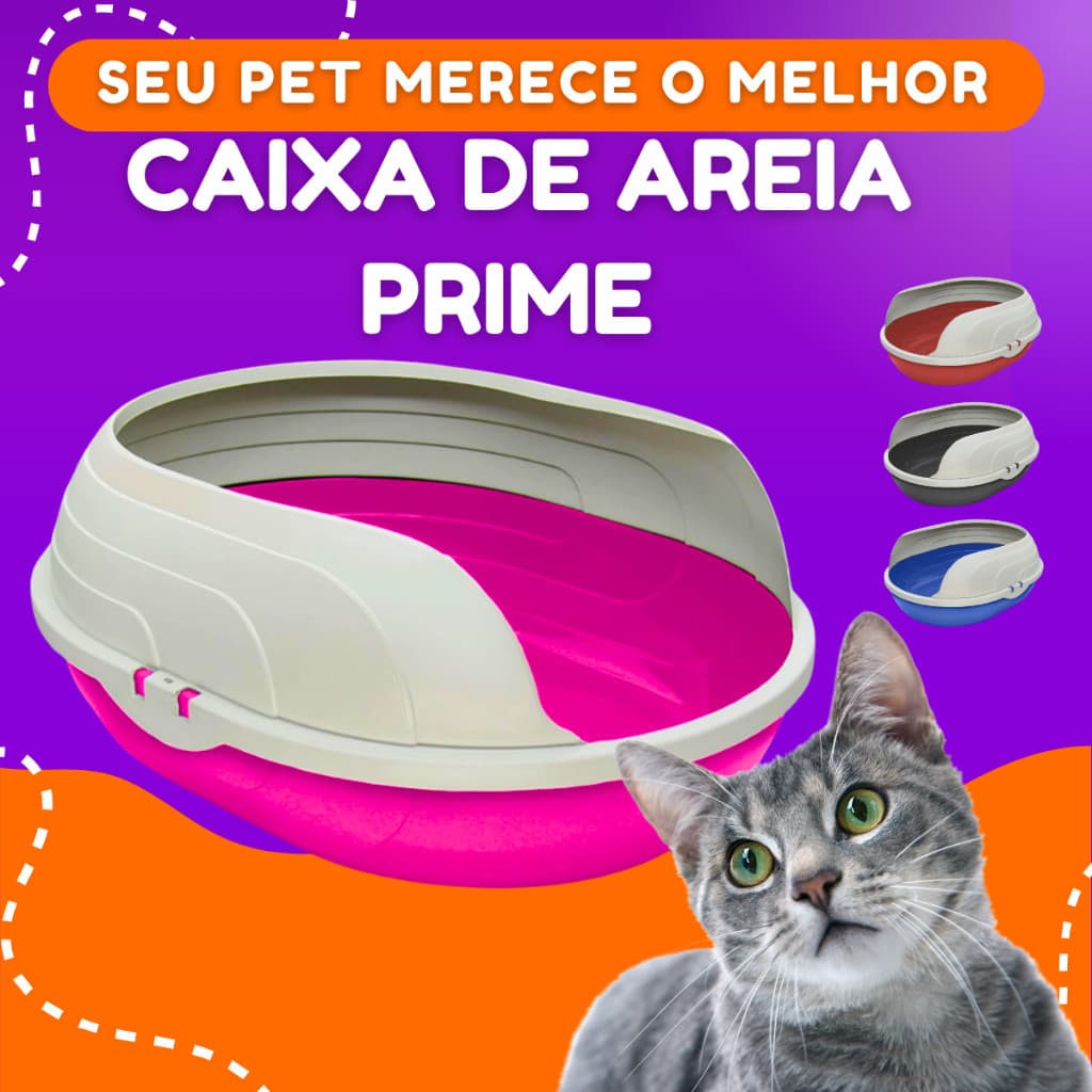 Caixa de Areia Sanitária Bandeja Higiênica Furba Prime Pet Com arco para Gatos Resistente Promoção
