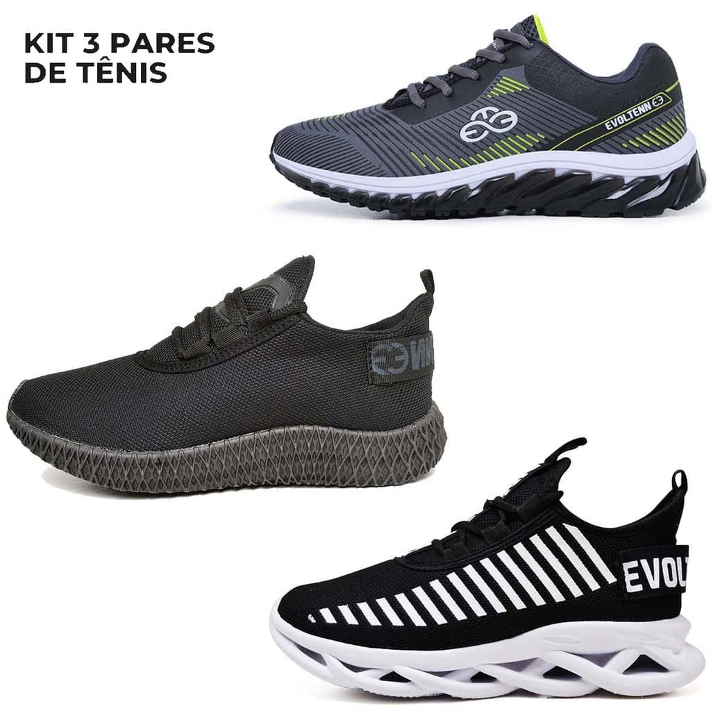 Kit 3 Tênis Feminino Casual Dinâmico Tênis Masculino Treino Dia a Dia Cadarço Oferta