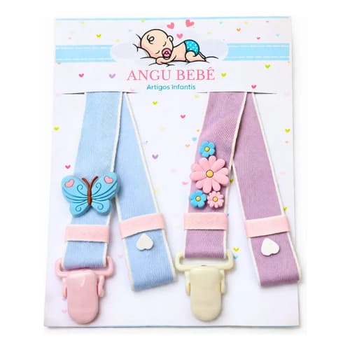 Prendedor De Chupeta Bico Bebê Kit 2 Borboleta Flor Enxoval Menina Acessório Infantil Clip Angu Bebê