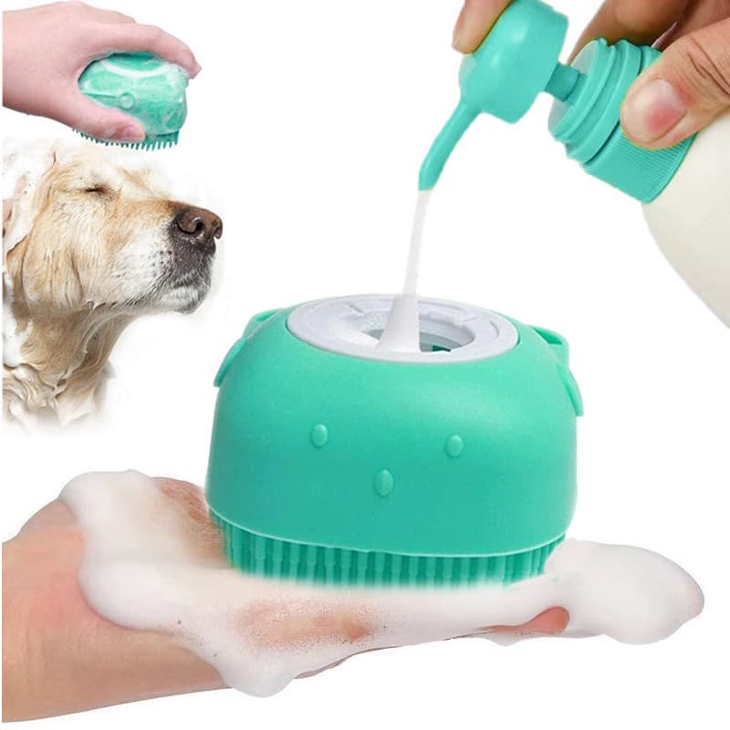 Escova Esponja Para Banho Cerdas de Silicone com Dispenser Massageador Shampoo Sabonete Liquido Infantil Pet Crianças