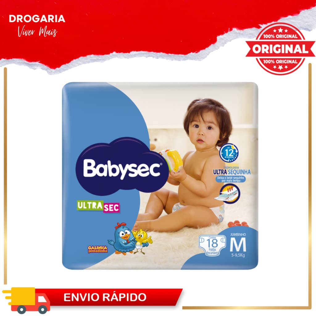 Fralda Babysec Ultrasec Galinha Pintadinha M c/18 Unidades (1, 2, 3 ou 4 Pacotes de Fraldas)