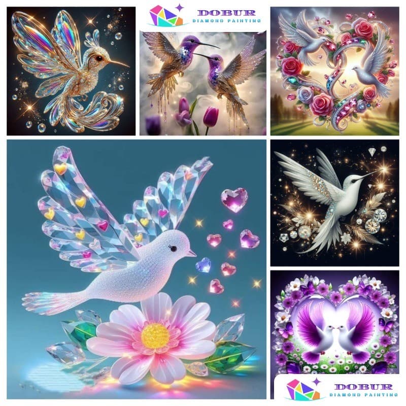 DOBUR | Conjunto De Pintura Diamante Lindos Pássaros 5D DIY Redondo/Quadrado Tela De Perfuração Completa Com Número Arte