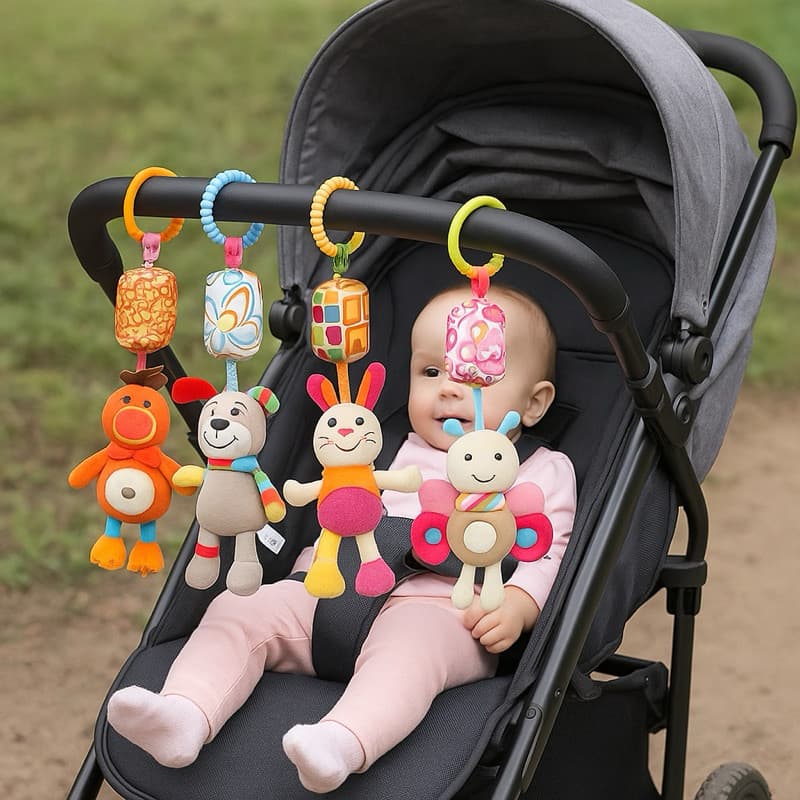 Mobile Chocalho de Pelúcia Colorido para Bebê Anel para Carrinho e Bebê Conforto
