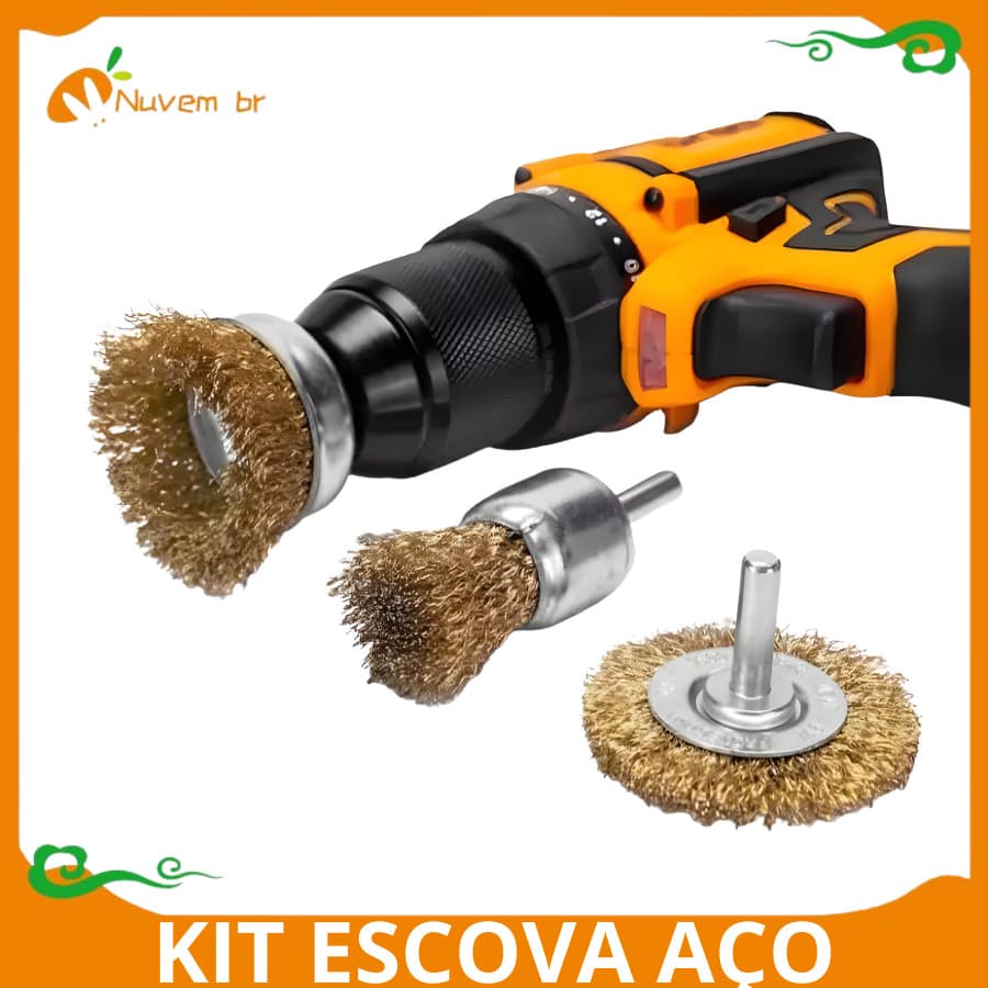 kit Escova de Aço Circular para Furadeira Parafusadeira Jogo Escovas de Limpeza Rotativa - NUVEM
