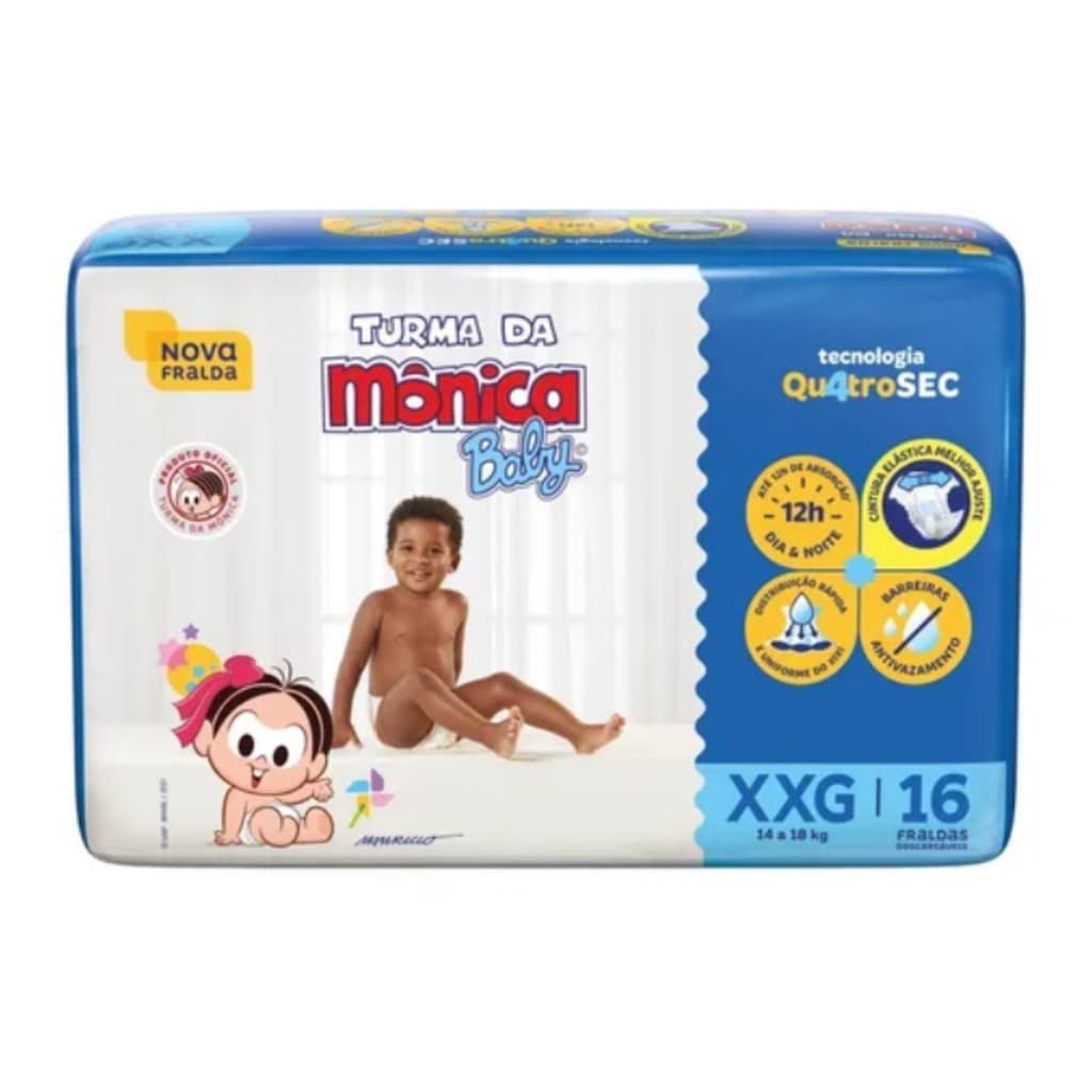 Fralda Turma da Monica baby pacote jumbo tamanho xxg com 16 fraldas
