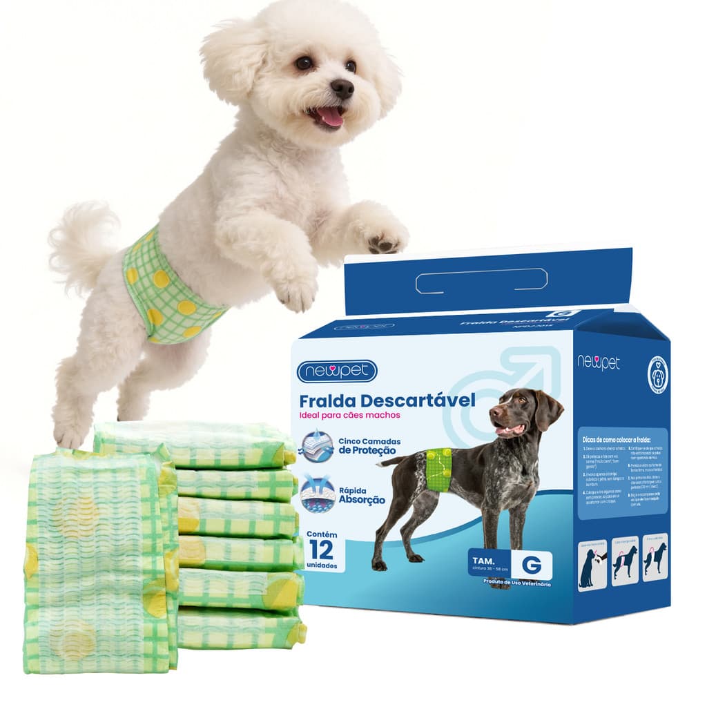 Newpet Fralda Higiênica Descartável p/ cães Macho 12Un Tamanho-G
