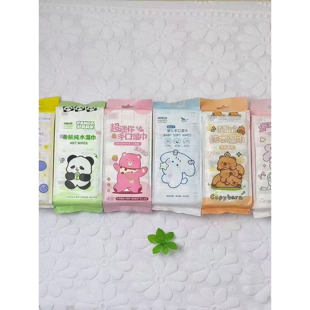Mini lenços umedecidos para bebês, estudantes, bolsa pequena dedicada, portátil, mini lenços umedecidos, portátil, limpe