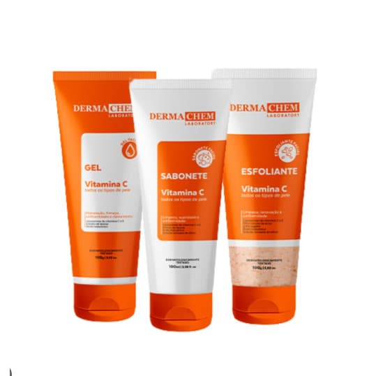 Kit Skincare Vitamina C 3 itens Gel Anti Idade Sabonete e Esfoliante - Dermachem