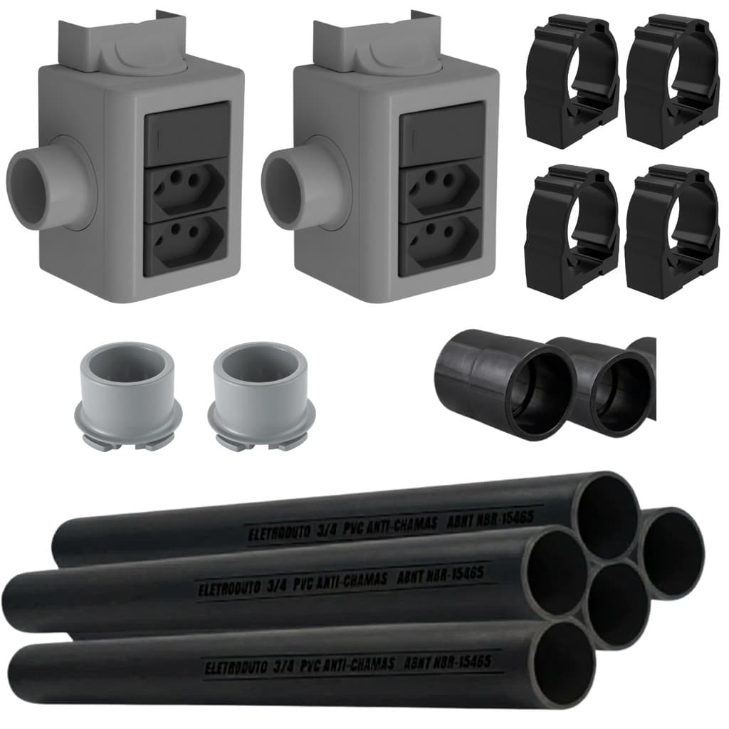 Kit de 2 Tomadas 20A Sobrepor + Instalação Completa 3/4" de 2 Metro I Kit Completo