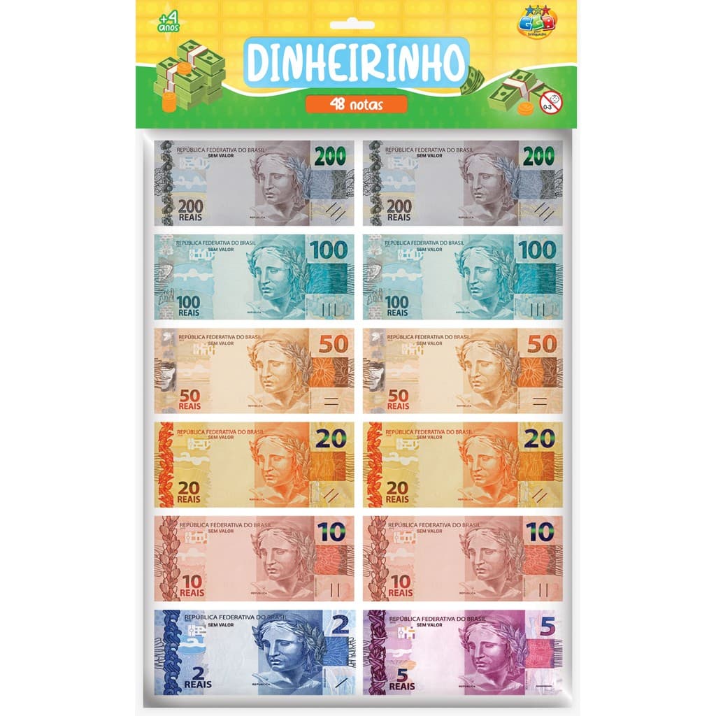 Dinheirinho 48 Notas GGB Dinheiro Infantil Brinquedo Educativo