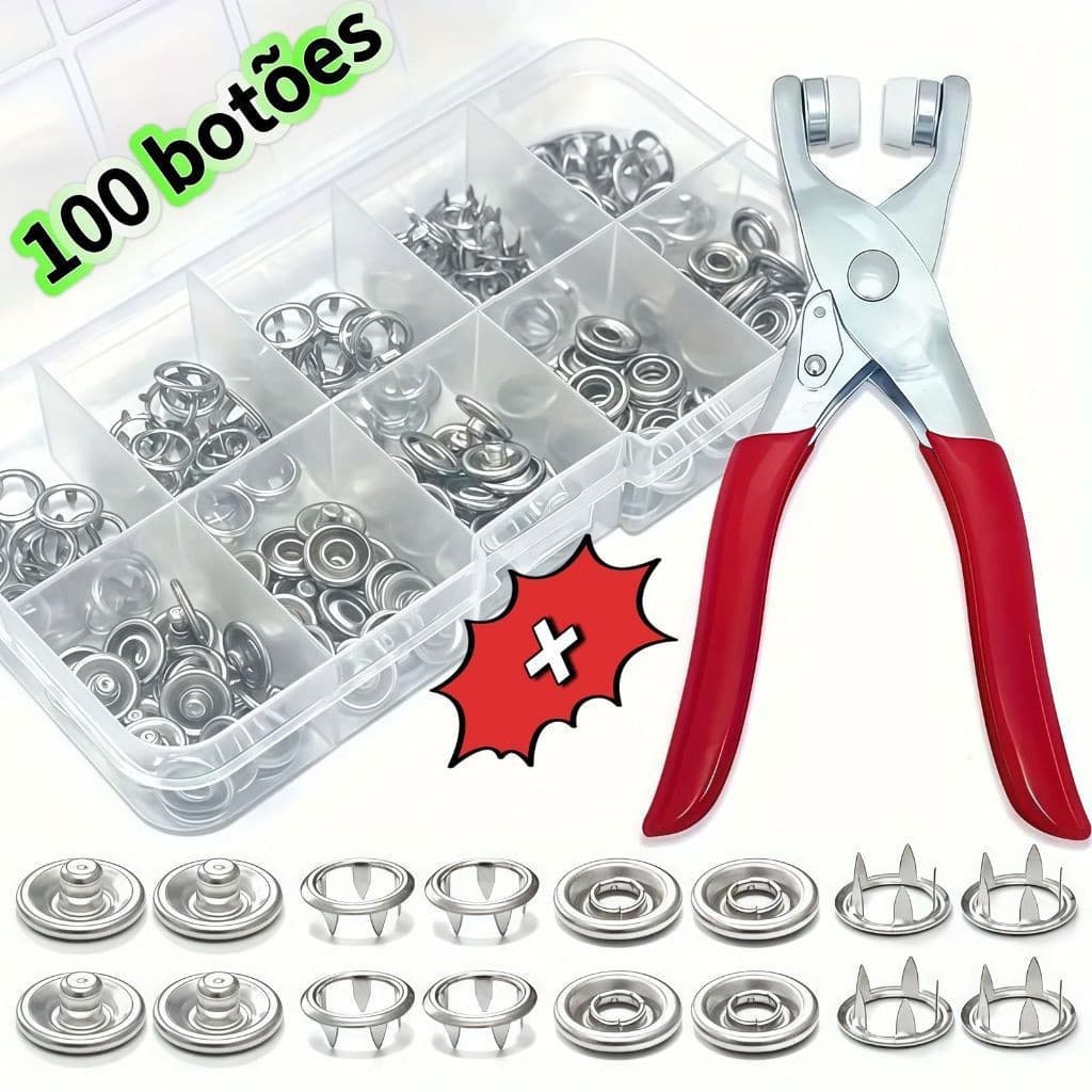 Kit Completo de Alicate com Botões de Pressão em Metal (100 Peças) para Costura e Trabalhos Manuais Orbitta