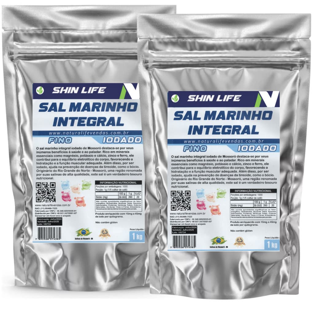 Sal Marinho  Integral Iodado 2 kg Salinas Mossoró Fino