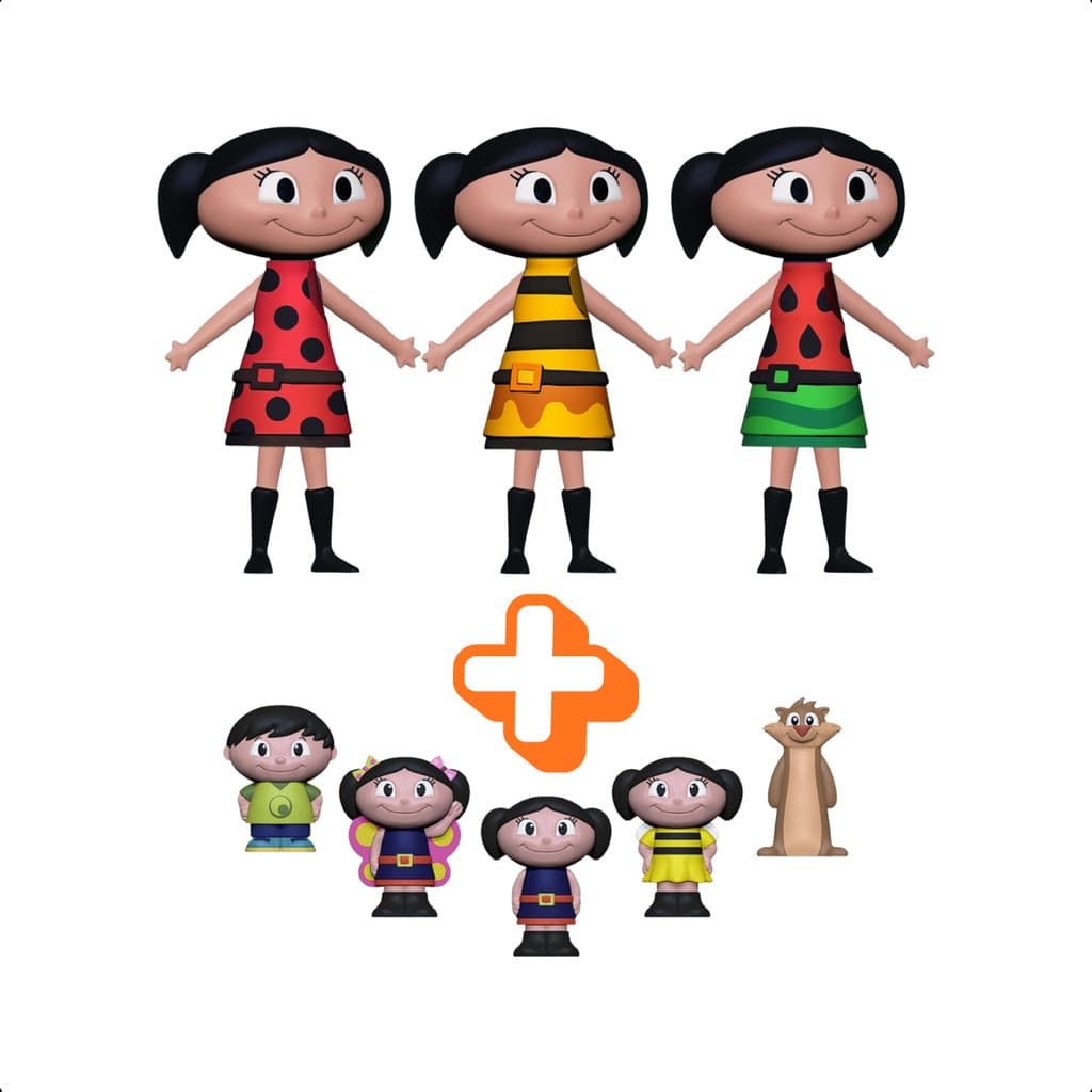 Kit 3 Bonecas Luna O Show da Luna Articulada Vinil 20cm + Dedoches Little Figs