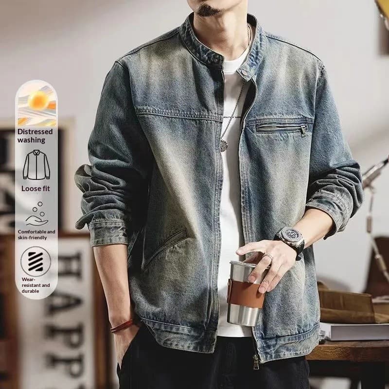 Street Wear na moda jaqueta Casual masculina jaqueta Denim angustiado primavera confortável All-Match jaqueta masculina