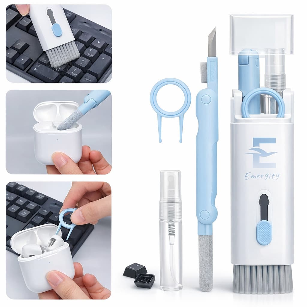 Kit Limpeza Eletrônicos 7 em 1 Escova para Teclado Fone Celular Notebook