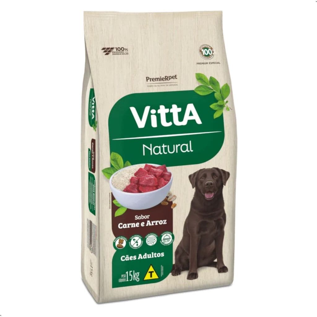 Ração Vitta Natural 15Kg Cães Sabor Carne Arroz Adultos Ração para Cachorro Premium Especial