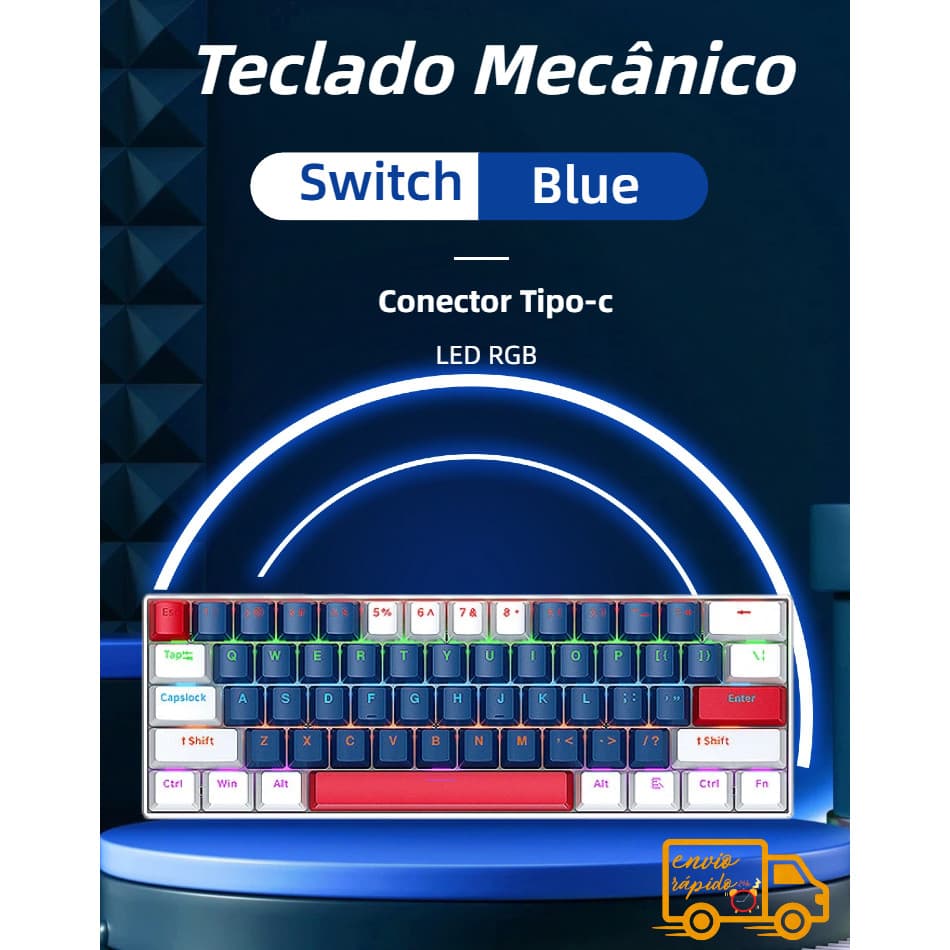 Teclado Mecânico T60 60% 61Teclas Com Fio RGB Switch Azul Retroiluminado Para Jogos
