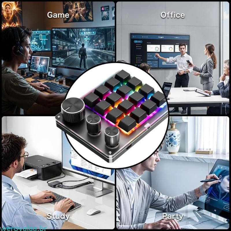 Teclado Macro Weroyala USB C Mecânico Programável 16 Teclas E 3 Botões Para Jogos Eficiência O