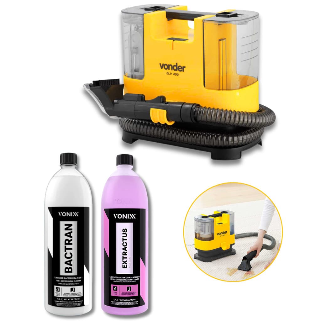 Extratora Profissional Vonder ELV 400 220V + Extractus Bactran 1,5L Limpeza Pesada Sofá e Carro