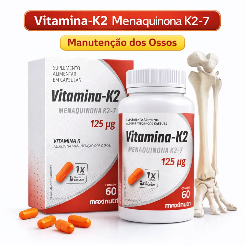 Vitamina K2 Menaquinona K2-7 125mcg 60 Cápsulas Maxinutri