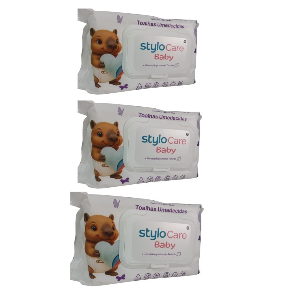 Kit 3 Toalha Umedecidas Infantil Stylo Care Baby 100unidades
