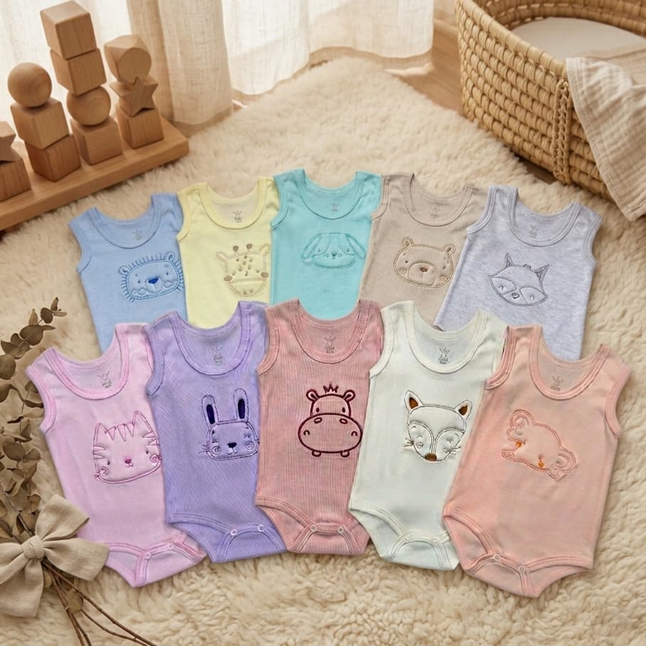 Kit 5 peças Body Regata Bordado Bichinhos meninas/meninos/roupas de bebê/enxoval/ envio imediato