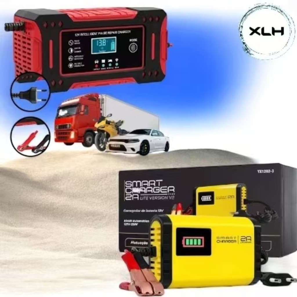 Carregador inteligente de bateria de carro de 12V com visor digital automático e indicador de carregamento-XLH