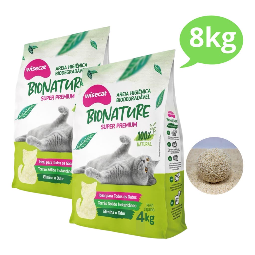 Kit 2 Areia Higiênica Premium  4kg Mandioca Biodegradável Bionature