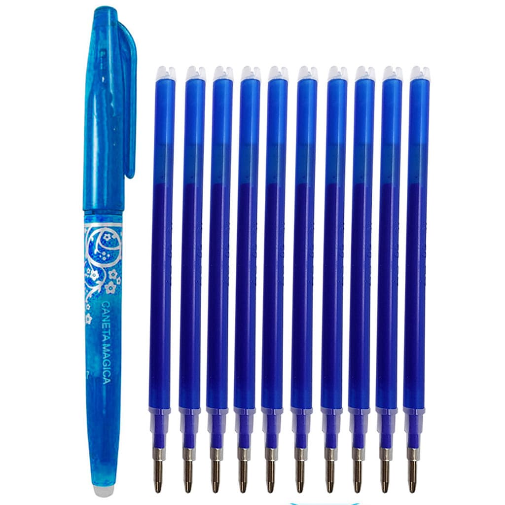 10 Refil Caneta Mágica Tecido Papel Patchwork Apagavel Azul