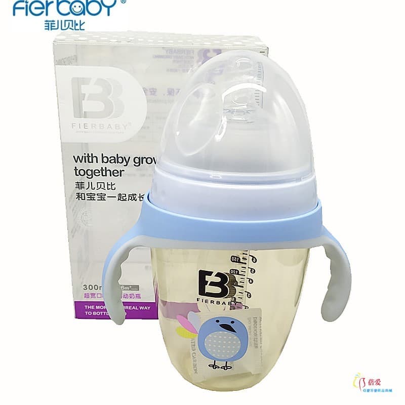 Feier Babe Mamadeira PPSU de boca Ultra larga com alça de palha para bebê anticólica anti-asfixia 240ml300ml