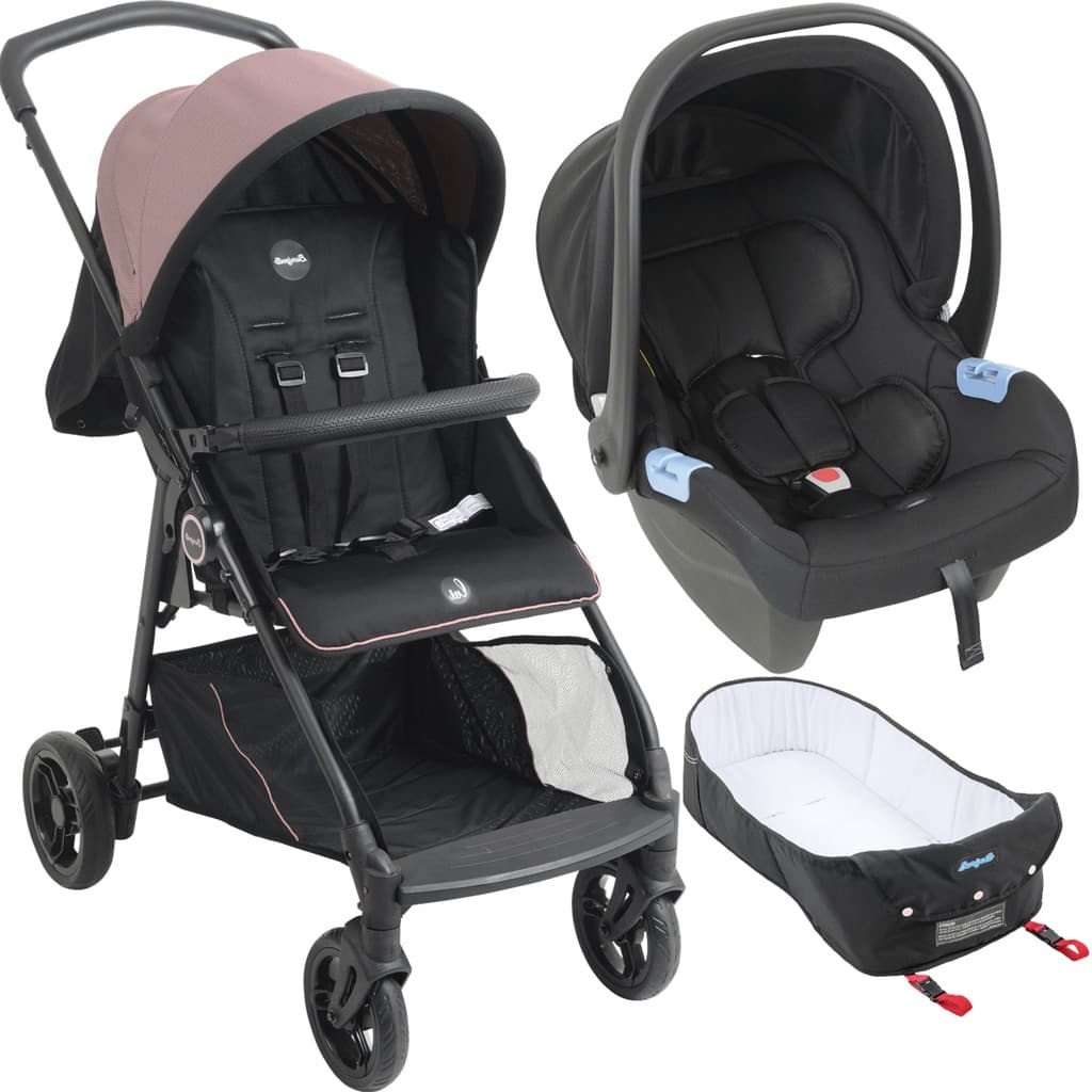 Carrinho de Bebe Moises com Bebe Conforto Burigotto Lui 22 Rose