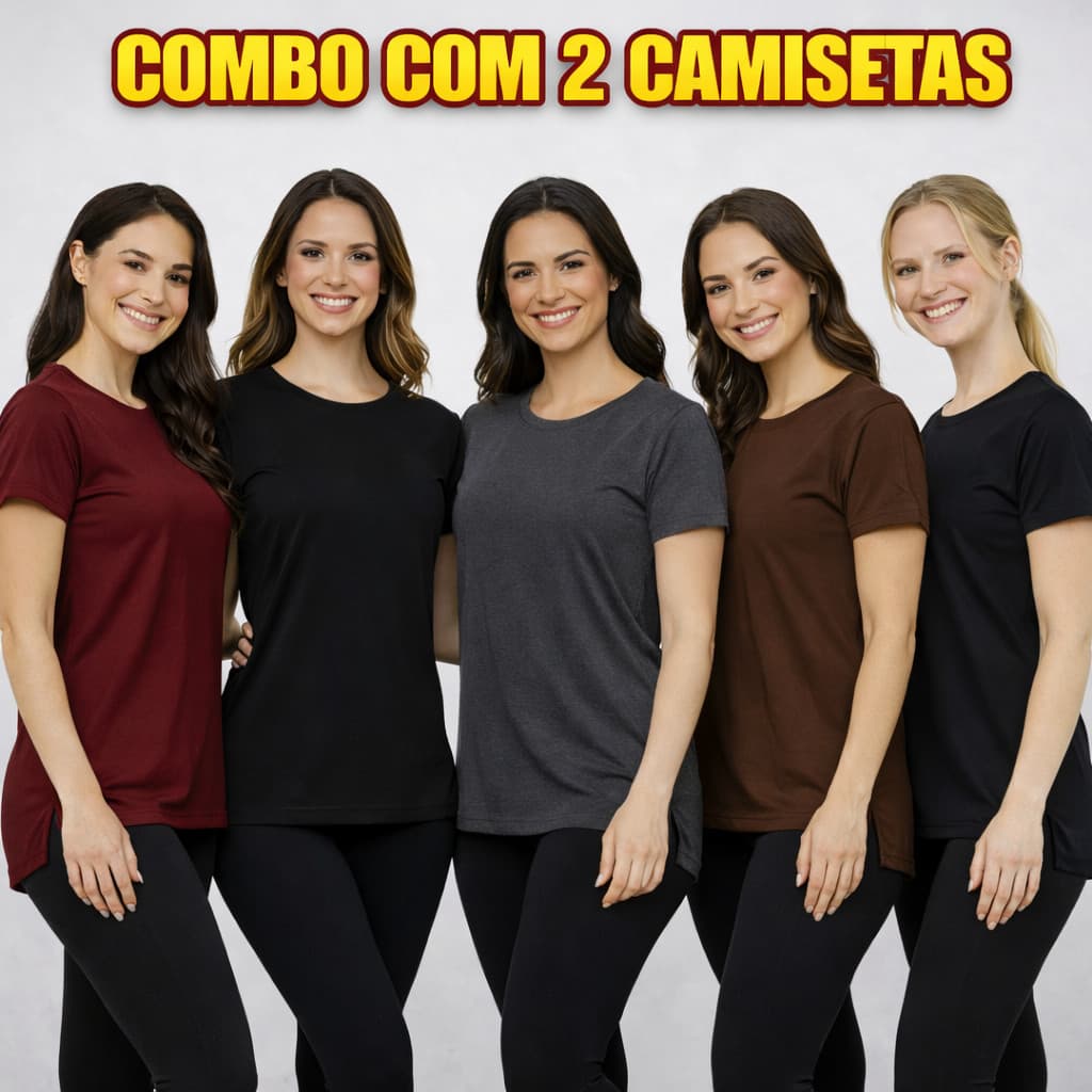 Kit 2 Blusas Fitness Feminina Academia Dry Fit Camisa Caminhada Musculação Treino Camisetas Tapa Bum Bum 5 cores