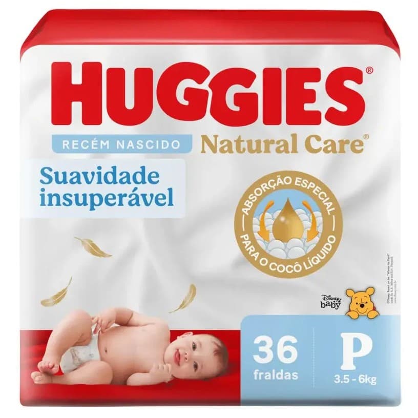 Fralda Calça Huggies Natural Care Roupinha Disney Baby Mega P  – 36 Unidades