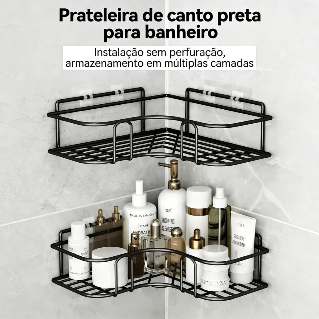 Suporte Prateleira Para Xampu Adesivo Canto Parede Banheiro
