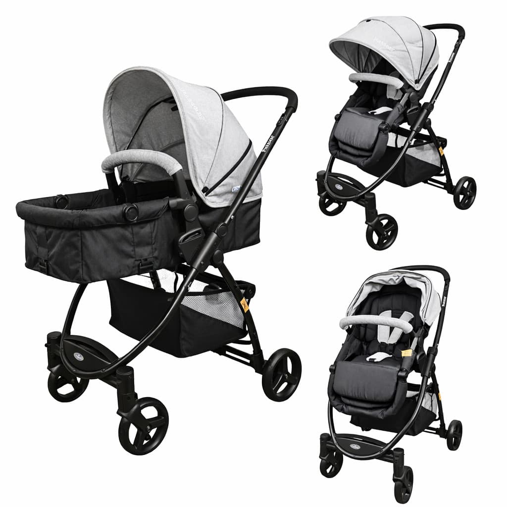 Carrinho De Bebê Moisés Europeu 3 Em 1 Cinza E Preto - Passear Baby