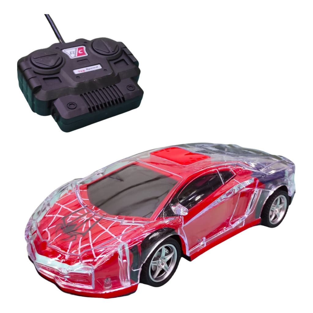 Carrinho Acrílico Homem-Aranha com LED – Brinquedo Interativo de Controle Remoto
