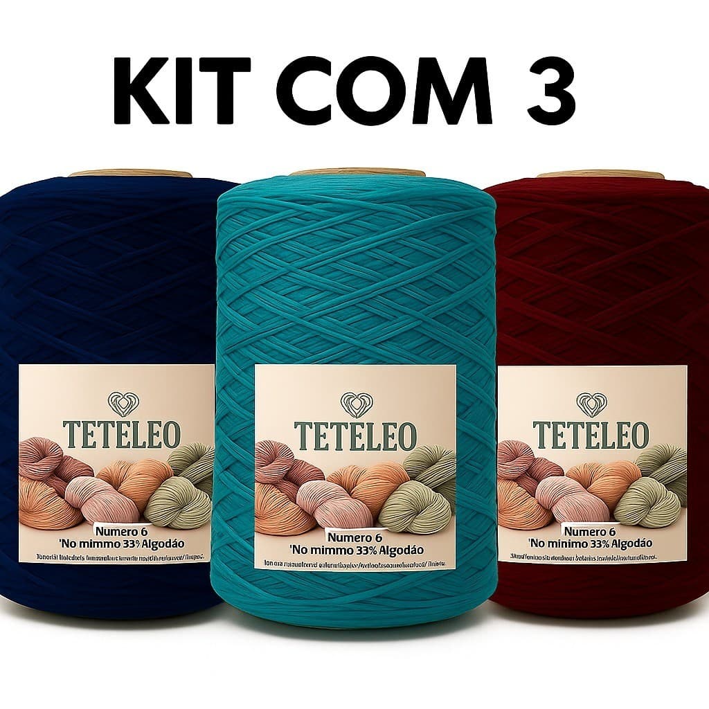 Kit 3 Barbante 400 Metros Para Crochê Teteleo Fio Especial Artesanato Número 6 Colorido N.º 6