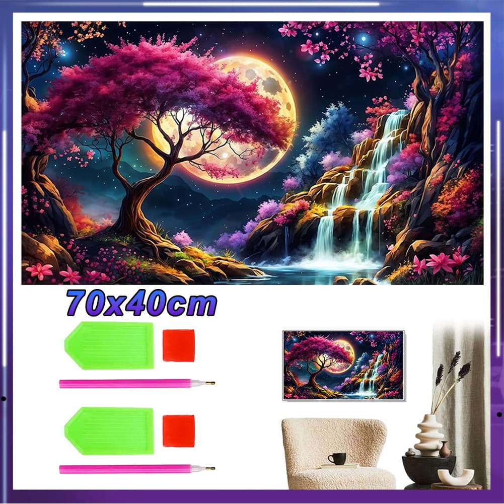 Kit de Pintura de Diamante 5D Quadrada 70x40cm para Adultos, Arte Relaxante e Decorativa,Cachoeiras do Luar