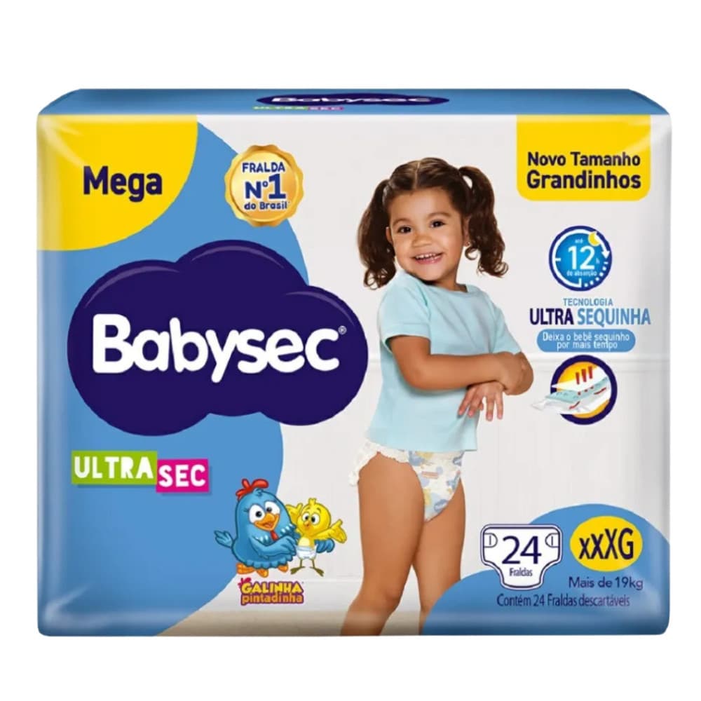 1 Pacote - Fralda BabySec Ultrasec Mega XXXG 24un – Elásticos suaves