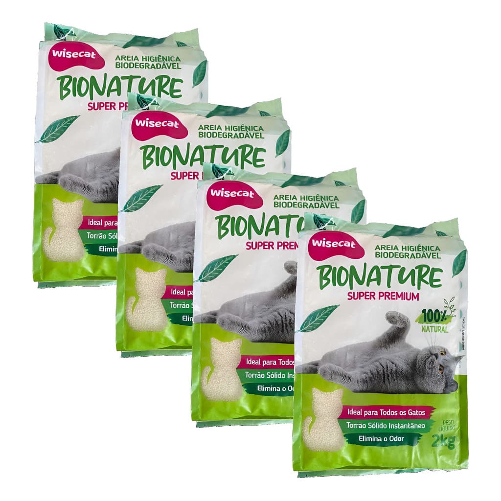 Kit 4 Areia Higiênica Premium  2kg Mandioca Biodegradável Bionature