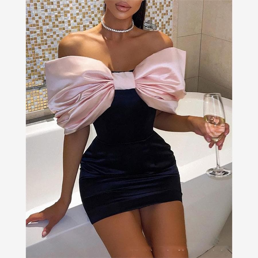 Vestido justo com laço de um ombro, vestido de festa de aniversário, vestido pequeno, vestido de festa