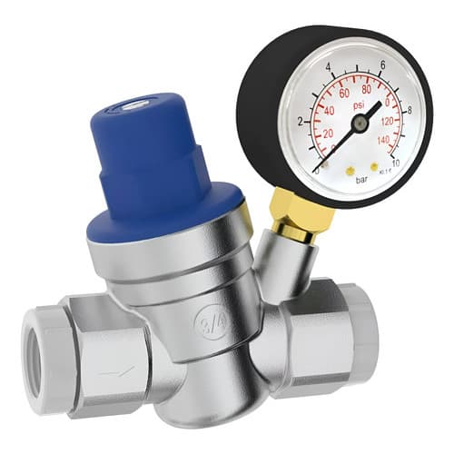 VÁLVULA REDUTORA REGULADORA PRESSÃO C/ MANÔMETRO KIT COMPLETO 3/4 e 1/2 ACABAMENTO CROMADO