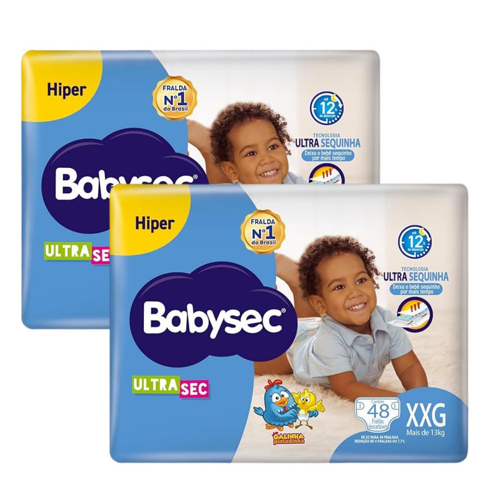 Kit Duplo 2x Fralda Infantil  BabySec Ultrasec Hiper XXG 48un – Conforto e Alta Absorção