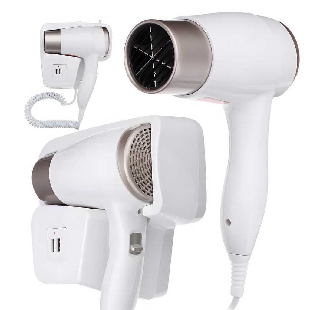 Secador de cabelo de parede profissional 1300W para banheiro suíte hotel salão  instalação fixa design compacto moderno