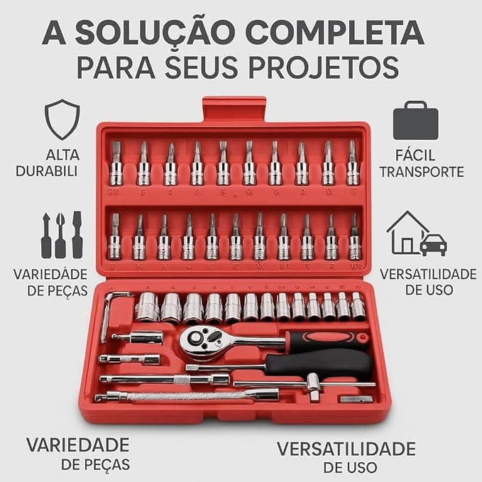 Jogo De Soquete S Siqueira Aço Crv 1/4 Catraca Chave Vermelho
