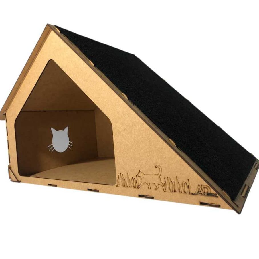 Casinha Gato MDF com Arranhador e Rampa Toca Pet Confortável Nicho Para Descanso Diversão Decoração Premium